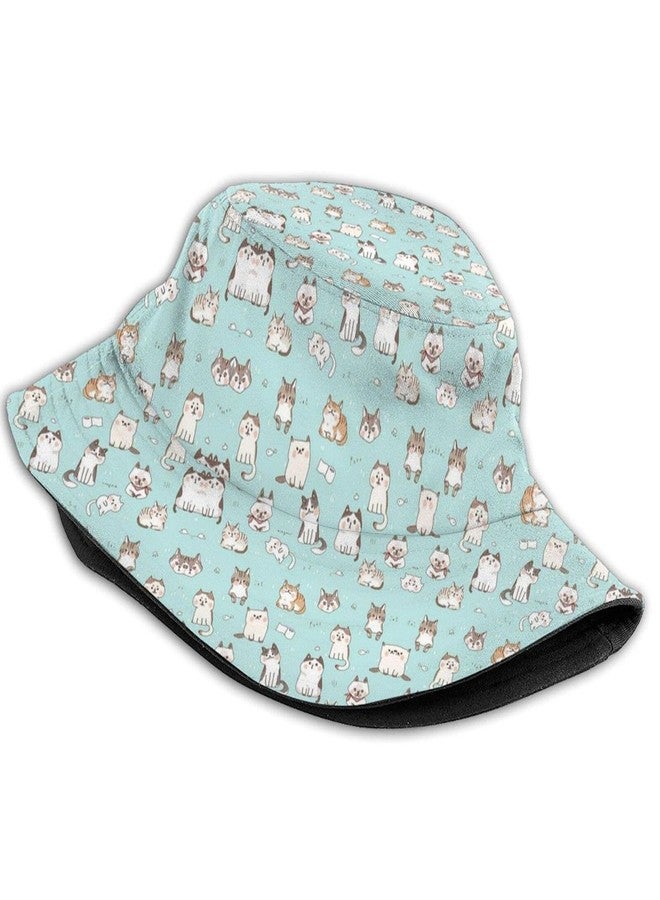 ASYG Funny Cute Cats Bucket Hats for Women Men Cartoon Pattern Fisherman Hat Packable Sun Hats - Image 2